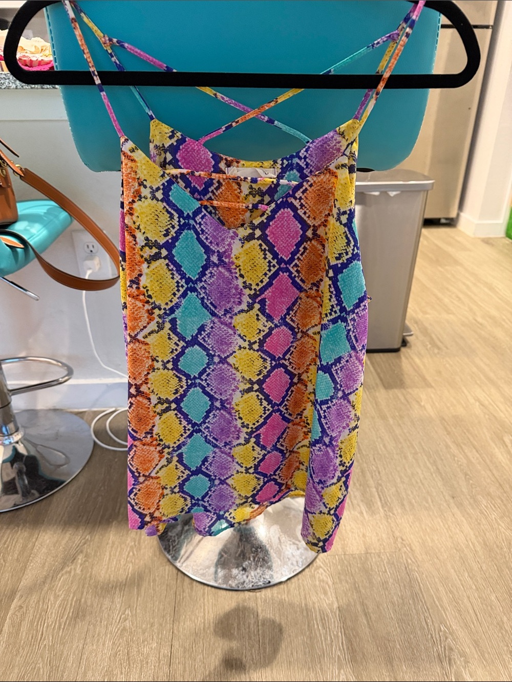 Peach Love California Multi-Color Snake Print Cami with Crisscross Straps